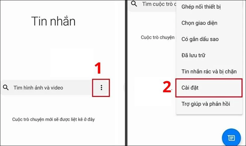 Chọn Cài đặt từ danh sách tùy chọn