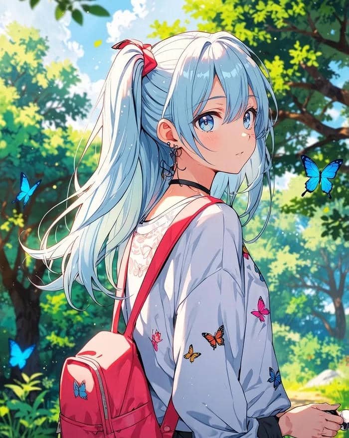 Hình anime girl buồn nhìn những cánh hoa rơi