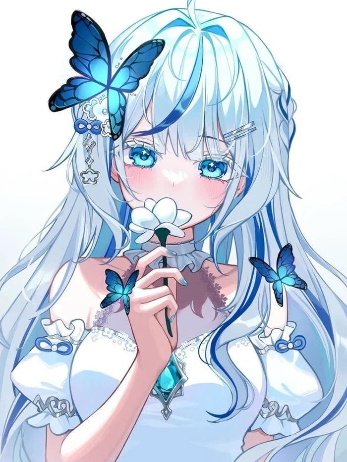 Hình anime girl tóc dài cười nhẹ nhàng