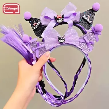 IQAngel nơ đầu kuromi hoạt hình dễ thương với bím tóc giả cho bé gái và trẻ em