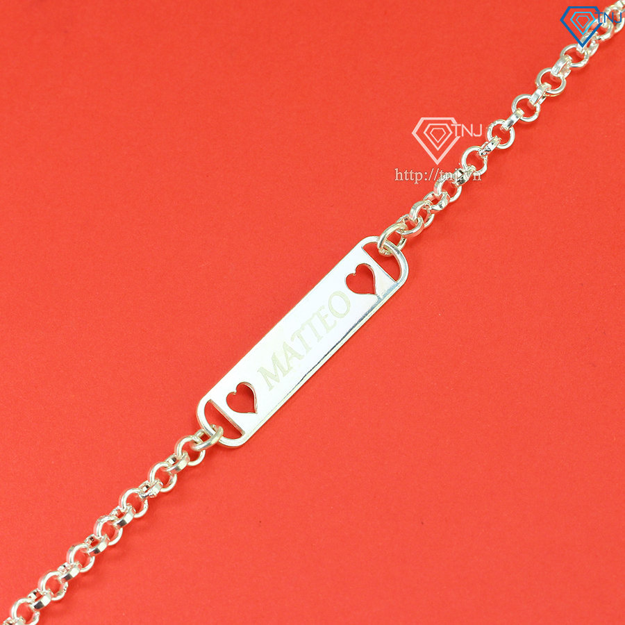 Lắc bạc cho bé hình trái tim khắc tên theo yêu cầu LTT0139