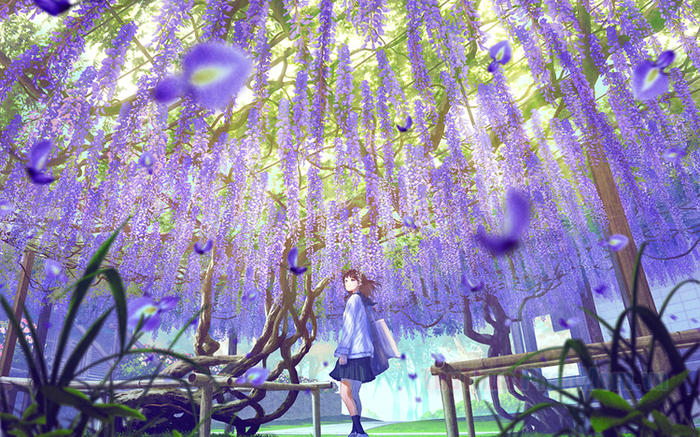 Ảnh hoa Tử Đằng trong phong cách anime đẹp tuyệt vời