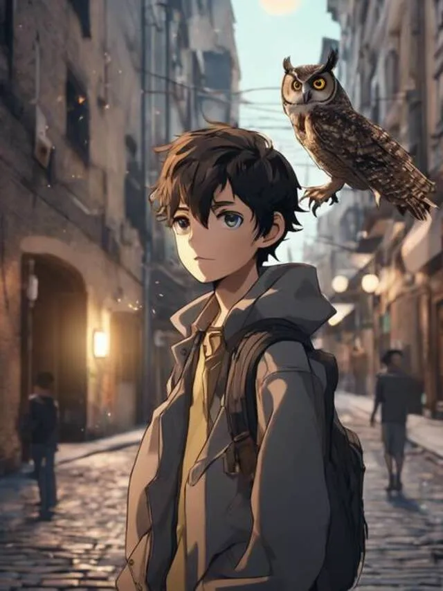 Hình ảnh anime boy phố cực ngầu với mái tóc đen ấn tượng, phong cách thời trang đường phố đặc trưng.