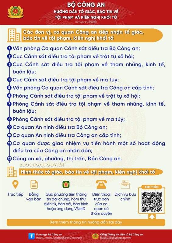 Hướng dẫn tố giác, báo tin về tội phạm, kiến nghị khởi tố