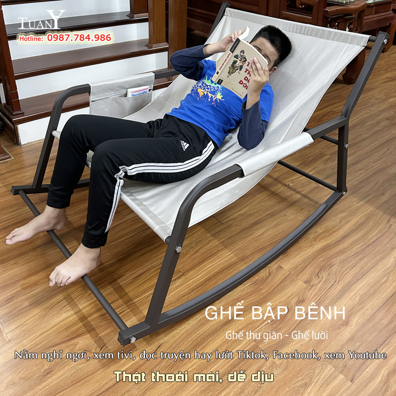 Ghế bập bênh đôi nằm thư giãn, xem tivi, video, lướt Tiktok Facebook thoải mái