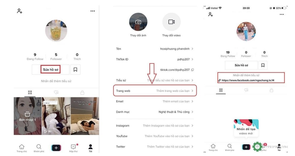 Cách liên kết TikTok với Facebook: Thêm trực tiếp ở tiểu sử