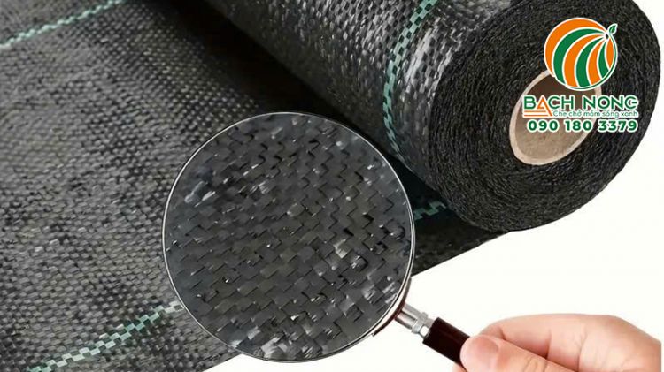 Cận cảnh bề mặt dệt sợi dẹp của bạt phủ cỏ nhựa HDPE