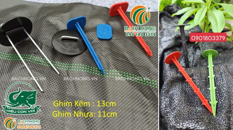 Các loại đinh ghim nhựa và ghim sắt dùng để cố định bạt phủ đất