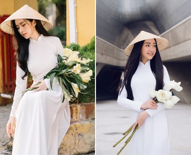 tạo dáng chụp hình với nón lá