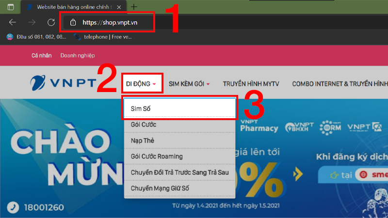 Vào mục DI ĐỘNG, chọn Sim Số
