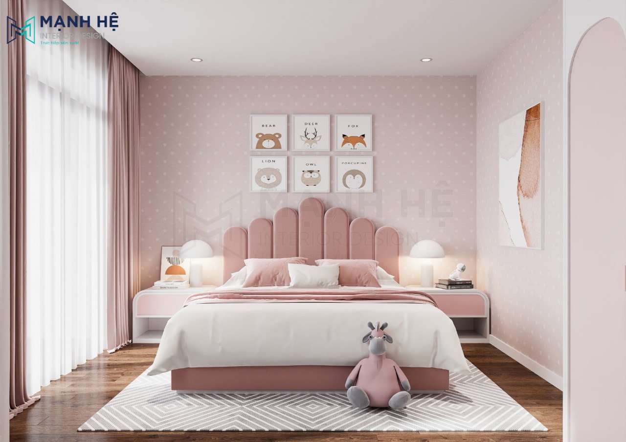 Khung hình trang trí đầu giường tạo điểm nhấn cho tổng thể căn phòng
