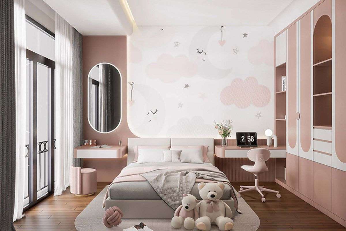 Gam màu hồng pastel chủ đạo tôn lên vẻ đẹp nhẹ nhàng của căn phòng