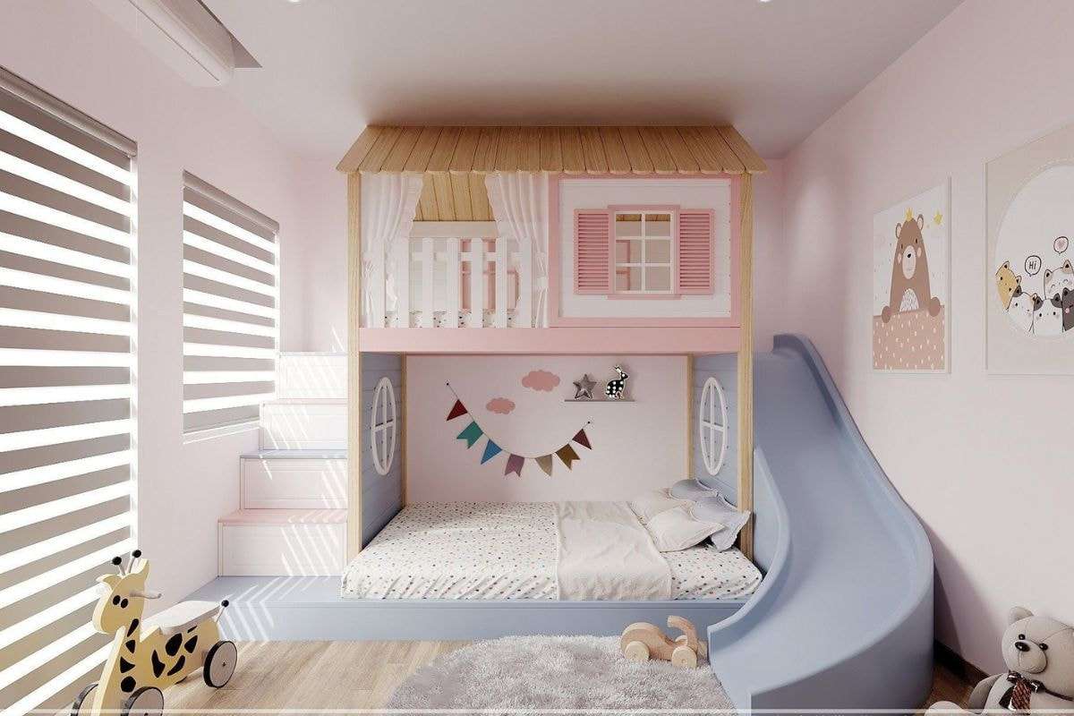 Giường ngủ tích hợp với cầu trượt mang đến sân chơi trong không gian riêng của con
