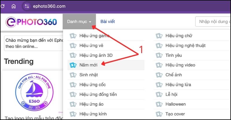 Chọn mục năm mới trong ephoto360