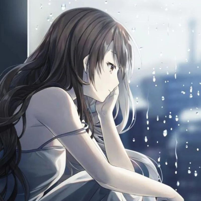 Ảnh anime nữ buồn thường đi kèm với khung cảnh mưa rơi