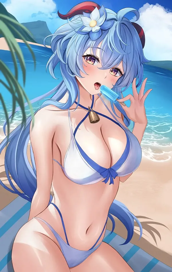 Bikini sọc caro đáng yêu mang phong cách học sinh, tạo nên vẻ ngọt ngào cho nàng anime.