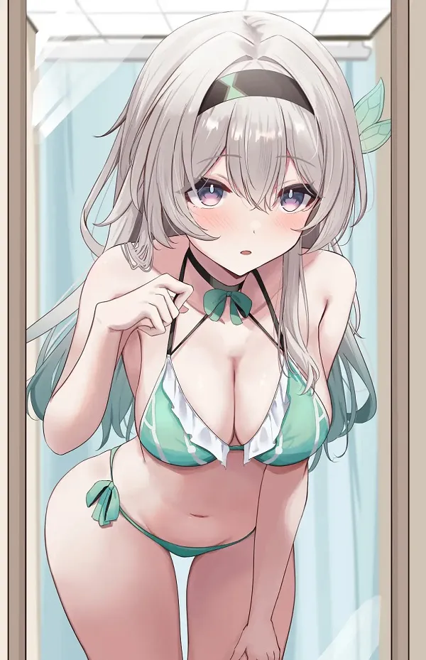 Nàng anime tóc xanh dịu dàng ngâm mình dưới nước, khoe vẻ đẹp thanh thoát trong bikini.