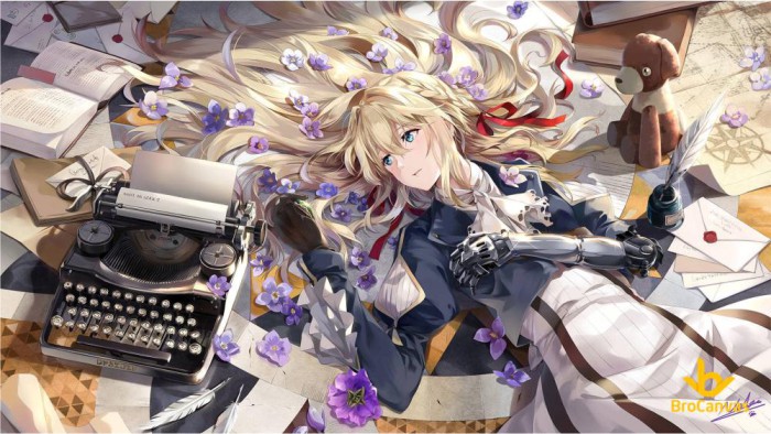 ảnh anime nữ cô gái xinh đẹp bên những lá thư