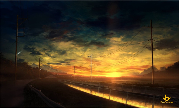 ảnh anime phong cảnh buổi chiều trên cao tốc