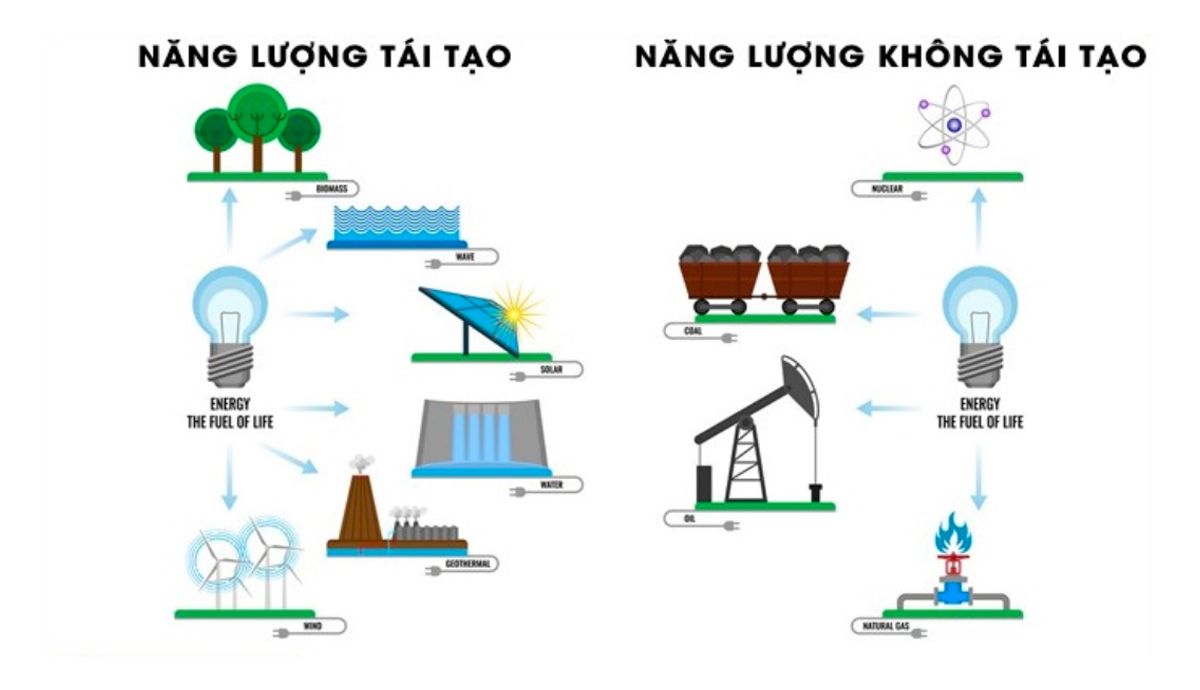 Năng lượng tái tạo và không tái tạo có nhiều điểm khác biệt