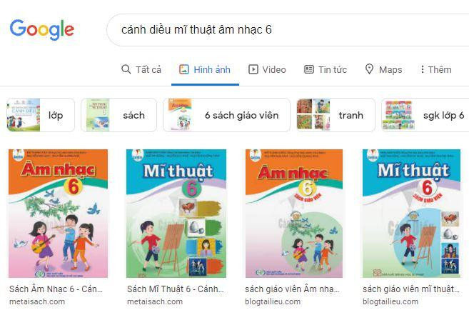 Nhà xuất bản Giáo dục Việt Nam phát hành sách giáo khoa Nghệ thuật 6 với hai phần nội dung tách biệt, Âm nhạc và Mĩ thuật, ảnh chụp màn hình.