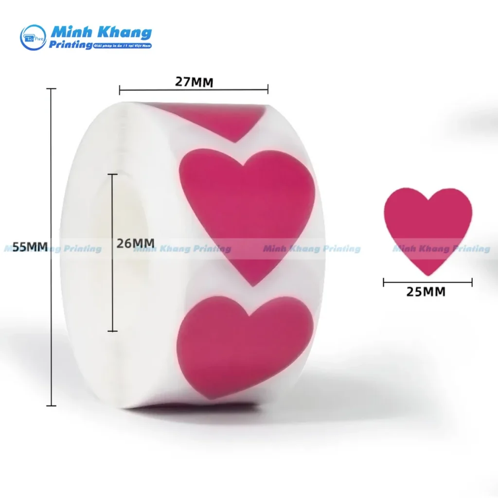 Mẫu sticker cuộn trái tim kích thước 55mm