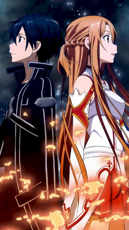 Hình nền điện thoại đẹp ảnh Kirito và Asuna đứng cạnh nhau