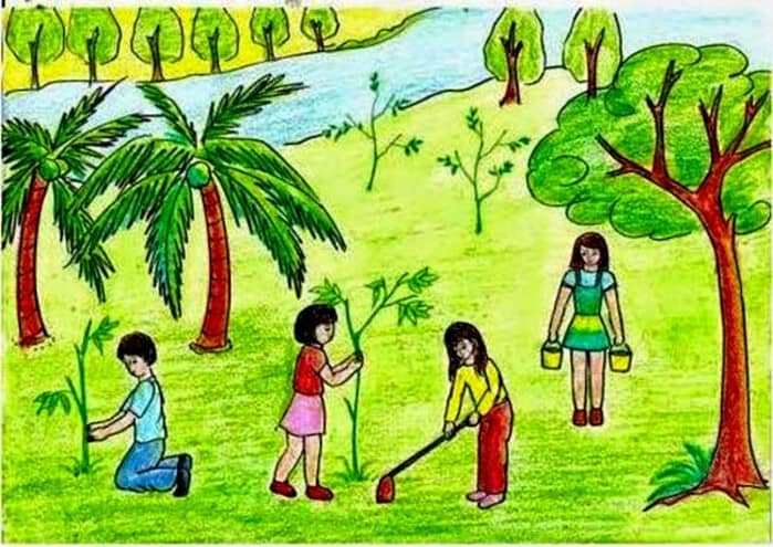 tranh vẽ trồng cây bảo vệ môi trường