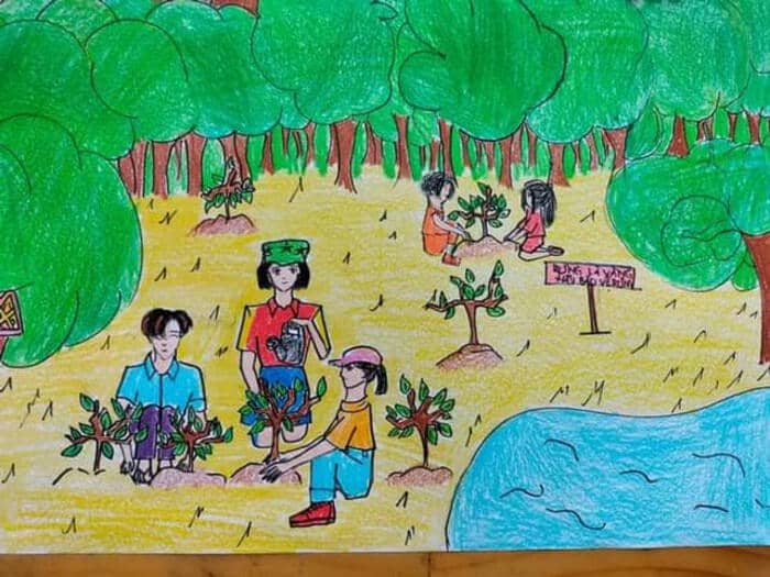 tranh vẽ trồng cây gây rừng