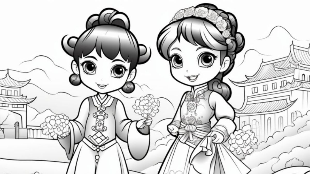Tranh tô màu công chúa Hàn Quốc dễ thương