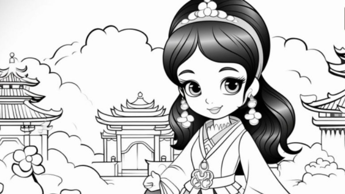 Tranh tô màu công chúa Hàn Quốc yêu kiều