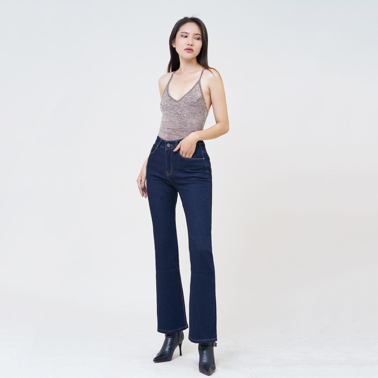 Quần Jean Ống Loe Lưng Cao Xanh Midnight