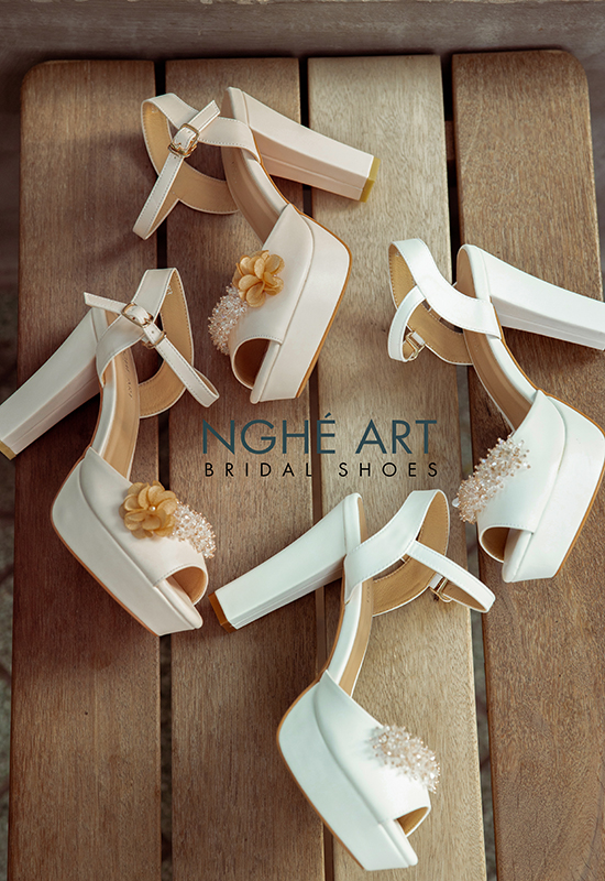 Giày cưới Nghé Art cao gót đính hoa pha lê 341 trắng và nude - Ảnh 3 - Nghé Art Bridal Shoes - 0908590288