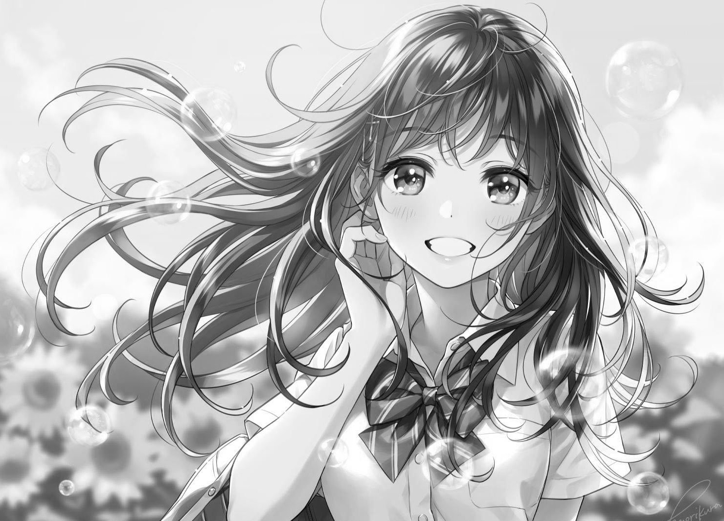 ảnh anime trắng đen girl
