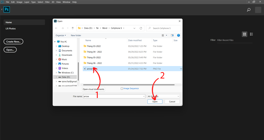 Cách mở file trong Photoshop-Bước 2
