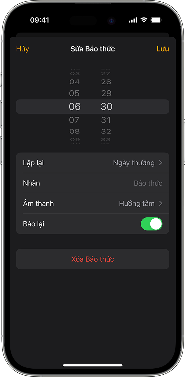 Sửa báo thức trên iPhone trong ứng dụng Đồng hồ.