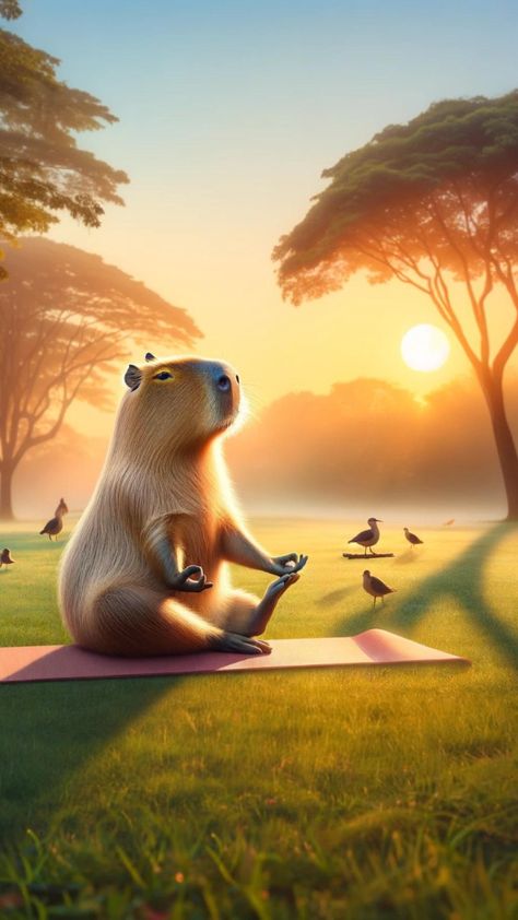 Hình nền capybara cute đang ngồi thiền