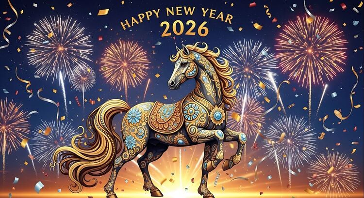 Ảnh nền Powerpoint Tết Bính Ngọ 2026 chủ đề linh vật con ngựa