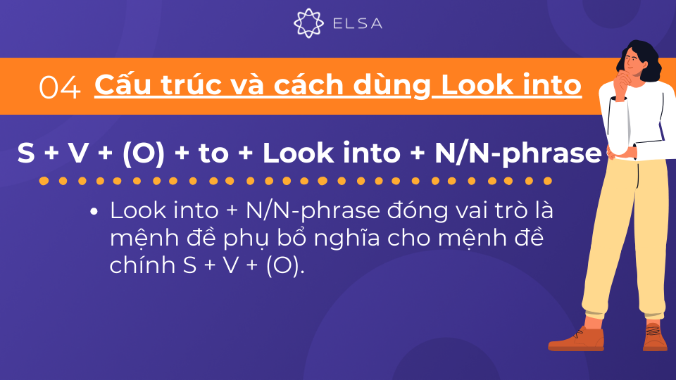 Cấu trúc S + V + (O) + to + Look into + N/N-phrase đóng vai trò là mệnh đề phụ