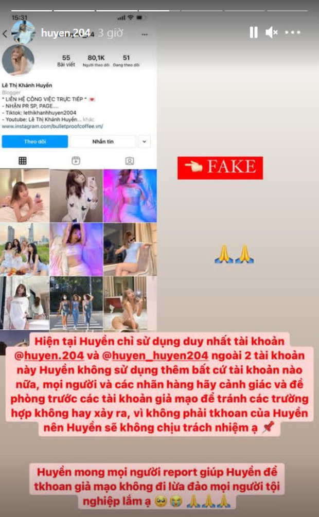 Cô nàng từng lên tiếng và kêu gọi mọi người report những tài khoản giả mạo
