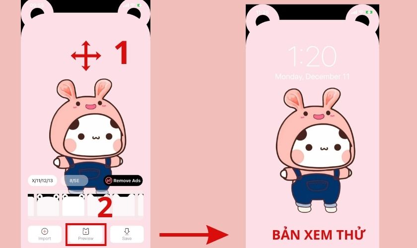 bấm review để xem thử hình nền tai thỏ