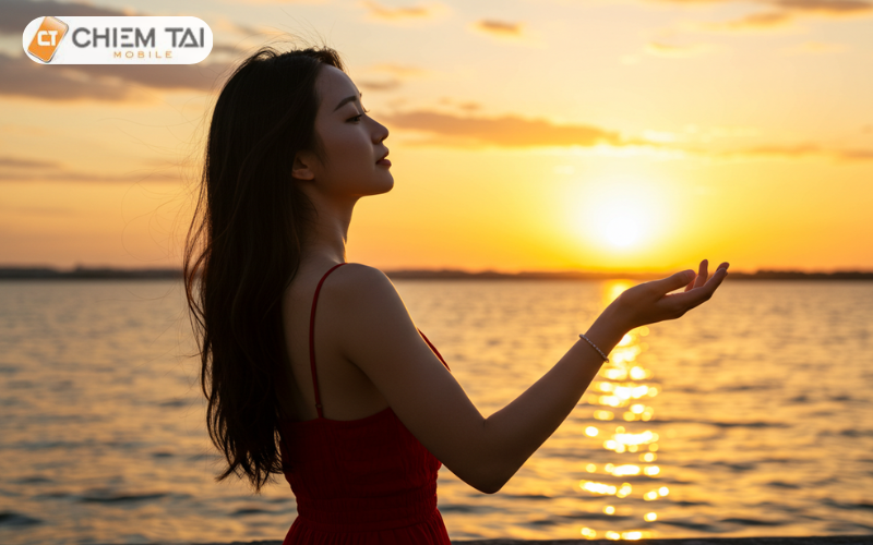 Tạo dáng để mặt trời trên tay