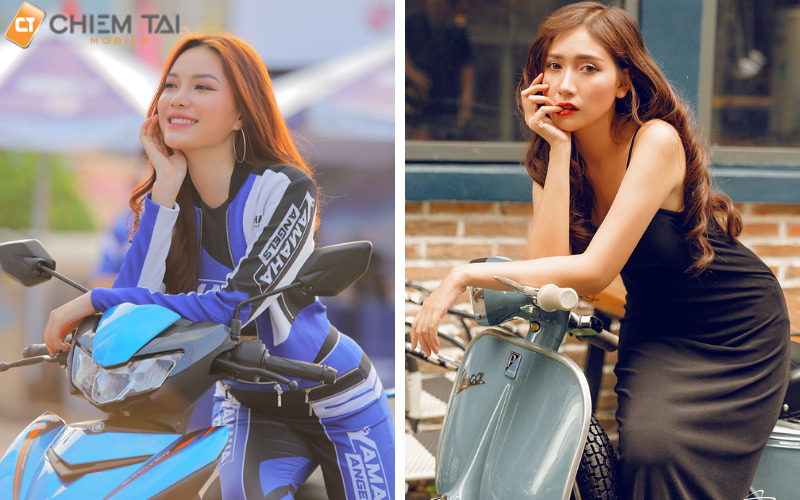 Tay tựa cằm bên chiếc xe máy