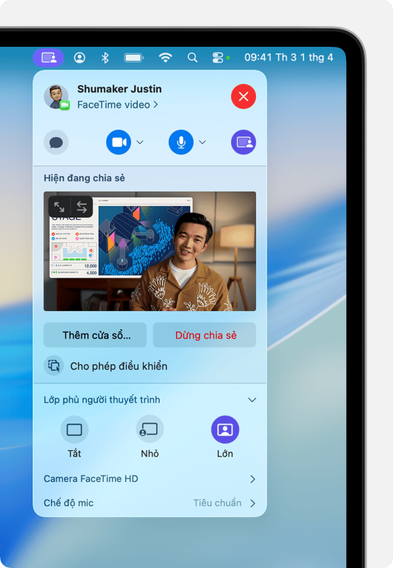 Sử dụng hiệu ứng video v&agrave; chế độ micr&ocirc; trong cuộc gọi video tr&ecirc;n m&aacute;y Mac