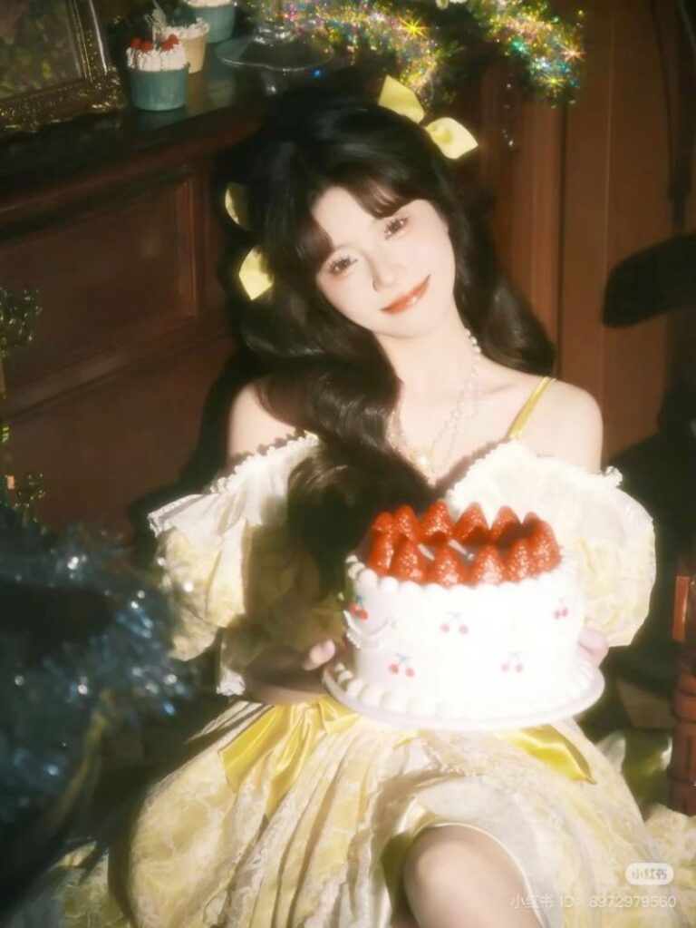 Tạo dáng concept beauty cùng bánh sinh nhật ( Nguồn ảnh: Sưu tầm )
