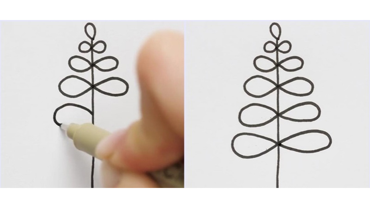 Cách vẽ cây thông Noel đơn giản bằng số 8