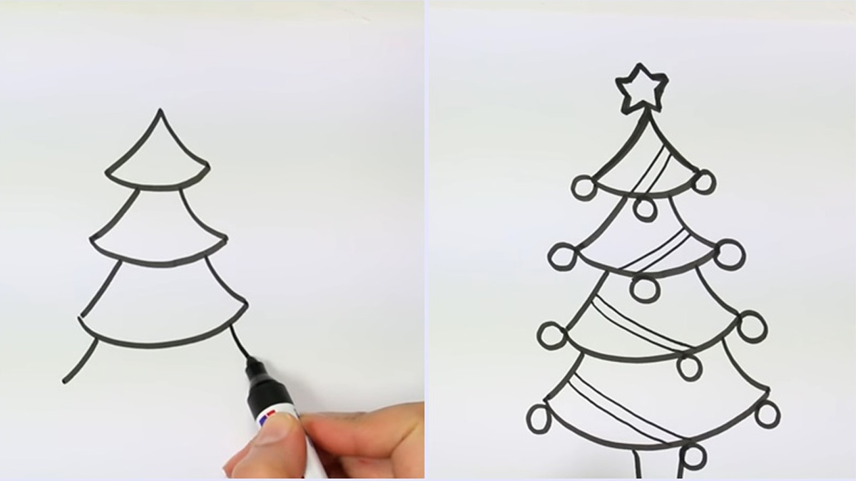 15 Cách vẽ cây thông Noel đẹp, cute đơn giản nhất cho các bé