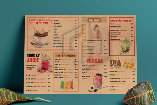 menu quán cafe phong cách cổ điển