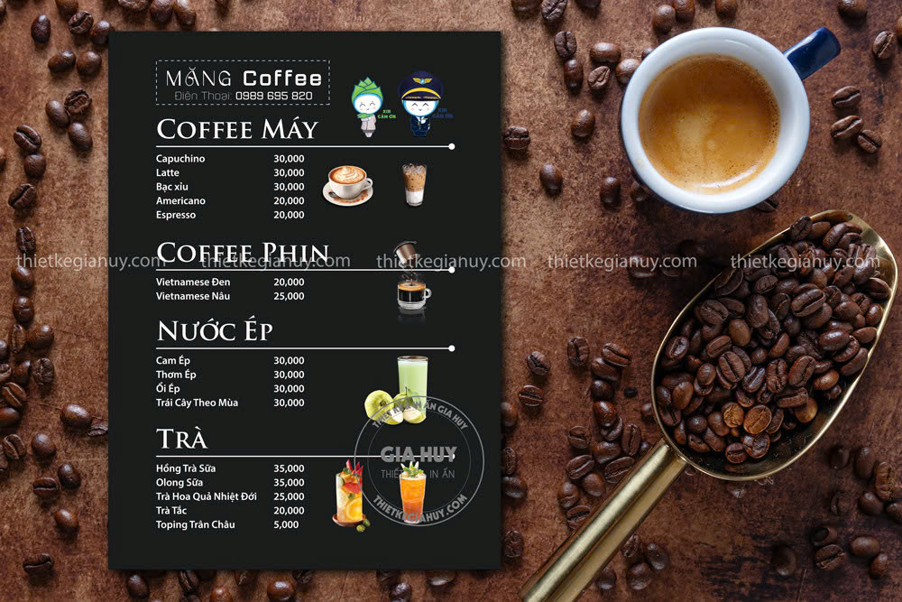 menu quán cafe đơn giản
