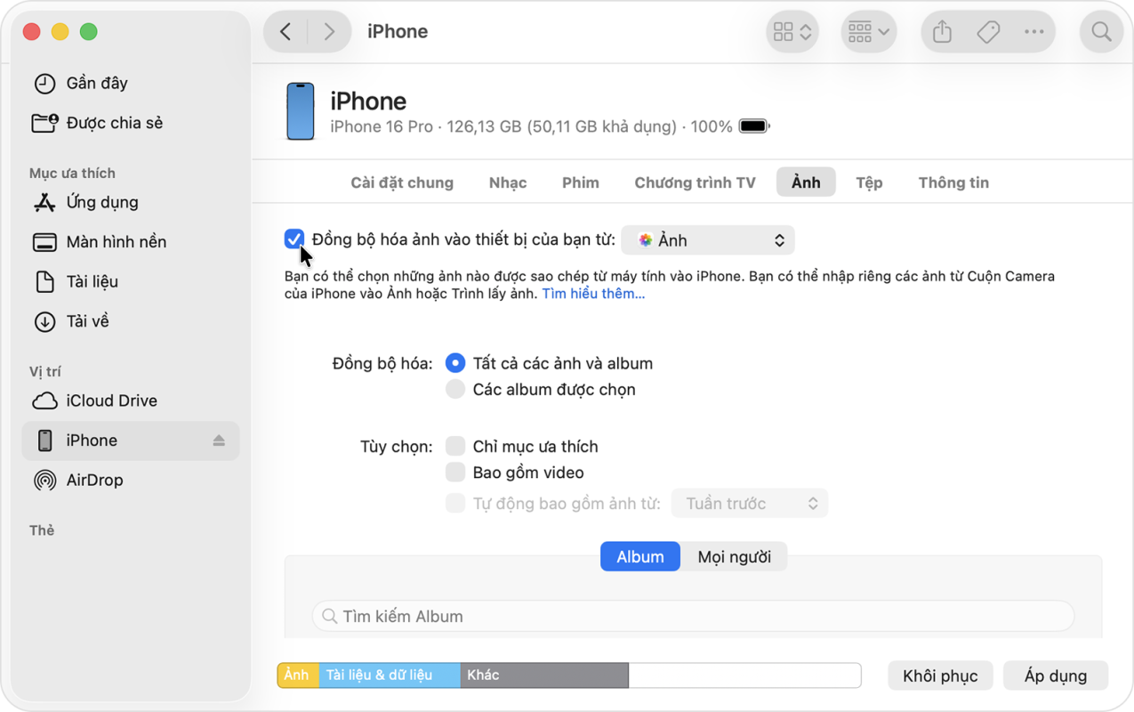 Đồng bộ h&oacute;a ảnh theo c&aacute;ch thủ c&ocirc;ng bằng Finder